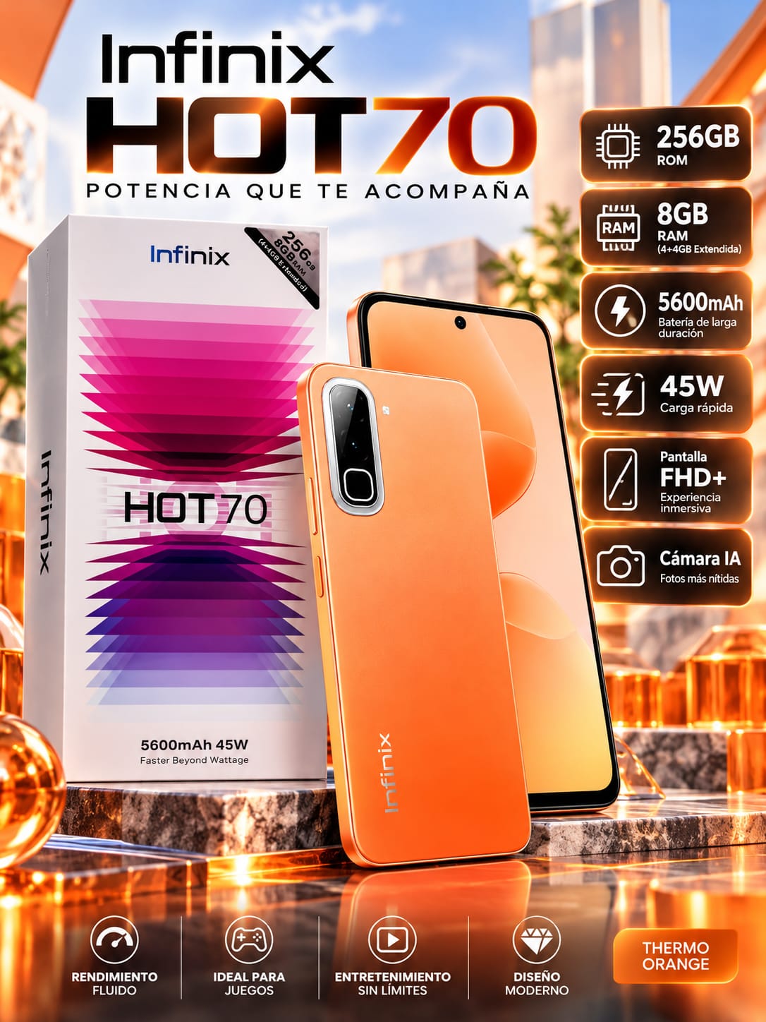 Infinix Hot 70 Thermo Orange 8GB(4+4)+256GB